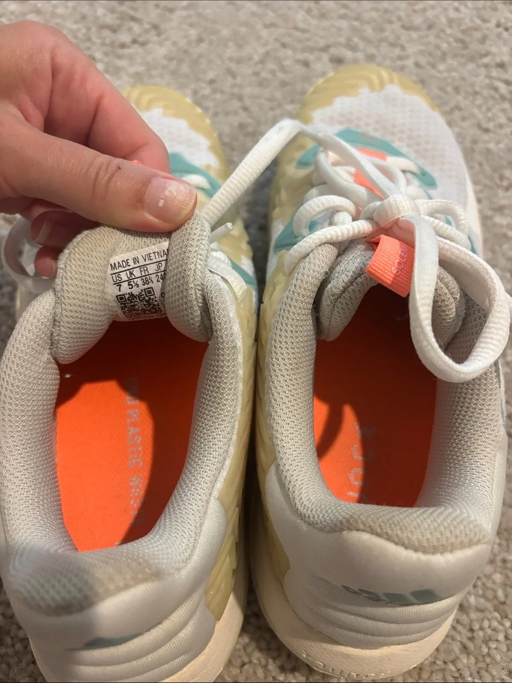 Adidas sole match control White and Teal Athletic Sneakers with Coral Accents